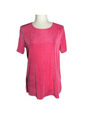 Vintage 90s Carolyn Strauss Stretch Knit Tunic Top Medium Pink Short Sleeve USA